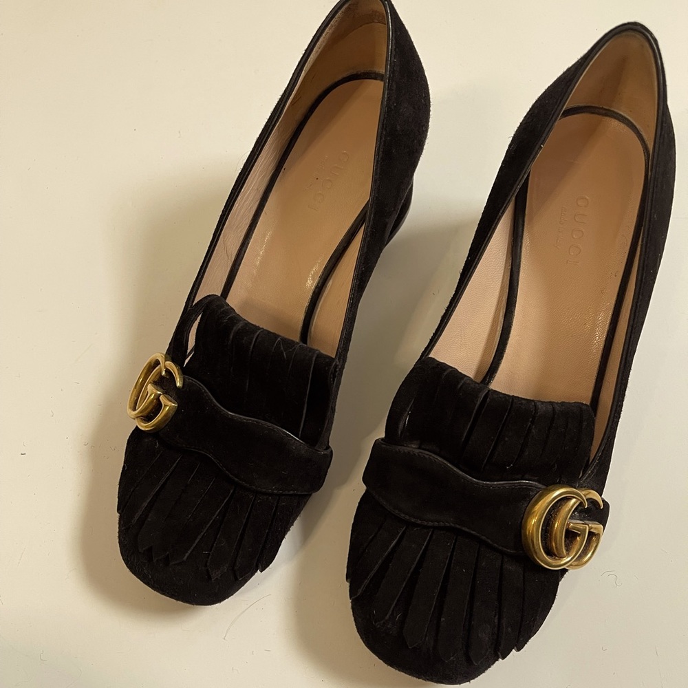 Gucci Marmot Black Suede Women's Heeled
Loafer Pumps 37.5